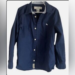 H & M Boys T Shirt Bottom Up Long Sleeve Collar Dark Blue Size M (7) 100% Cotton